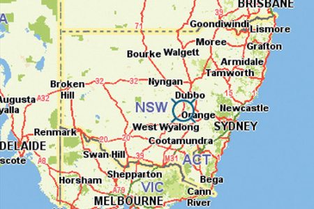 Large Map Of Australia showing Parkes in the middle